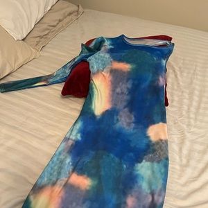 Multi colored one shouldered drew in medium